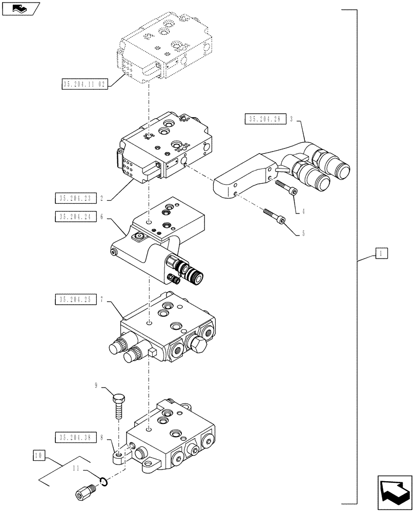 Схема запчастей Case IH PUMA 145 - (35.204.11[03]) - VAR - 743733, 332862, 332855 - EHR CONTROL VALVE - VALVE SECTIONS & QUICK COUPLERS - 4 VALVE W/ POWER BEYOND (35) - HYDRAULIC SYSTEMS