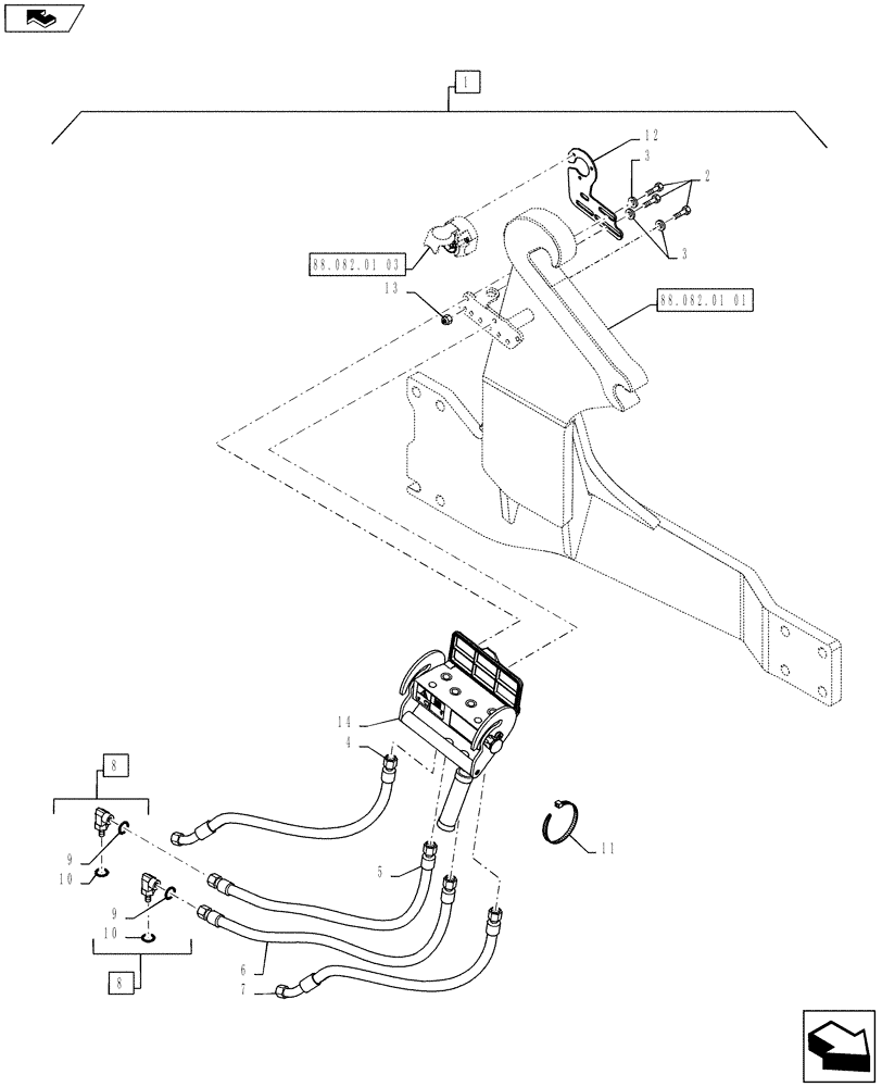 Схема запчастей Case IH PUMA 130 - (88.082.01[02]) - DIA KIT, EUROPEAN LOADER READY - FAST-FITTING CONNECTION AND PIPES (88) - ACCESSORIES