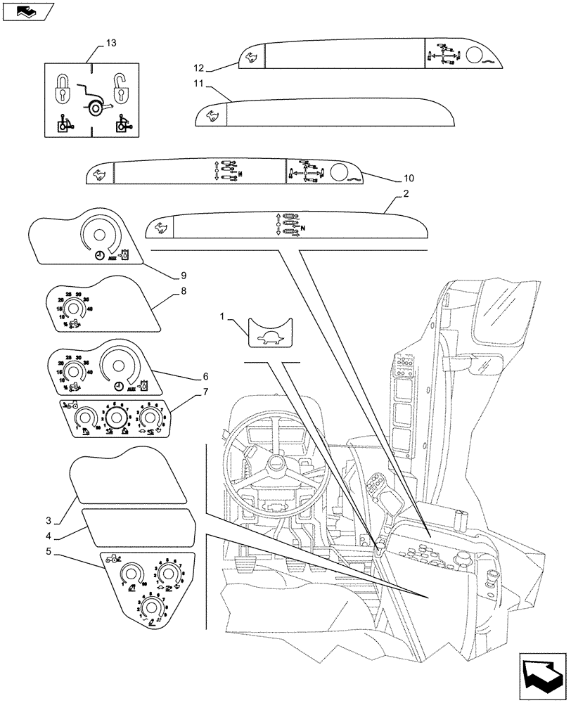 Схема запчастей Case IH PUMA 160 - (90.108.04) - ARMREST CONTROL UNIT, DECALS (90) - PLATFORM, CAB, BODYWORK AND DECALS