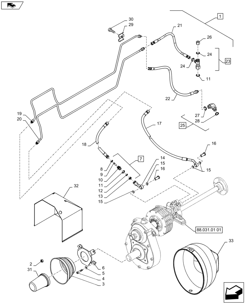 Схема запчастей Case IH PUMA 160 - (88.031.01[02]) - DIA KIT, FRONT POWER TAKE-OFF - GUARDS AND PIPES (88) - ACCESSORIES