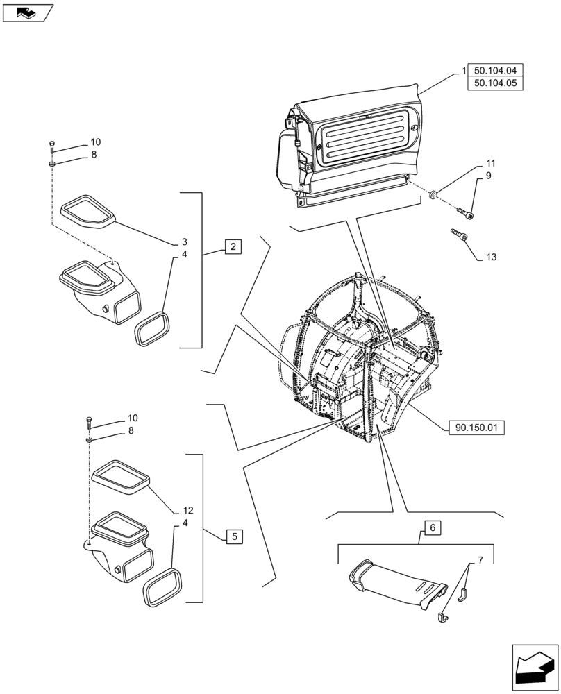 Схема запчастей Case IH PUMA 145 - (50.104.01) - VAR - 390643, 330643 - HEATING/AIR CONDITIONING - FAN AND VENTILATION DUCTS (50) - CAB CLIMATE CONTROL