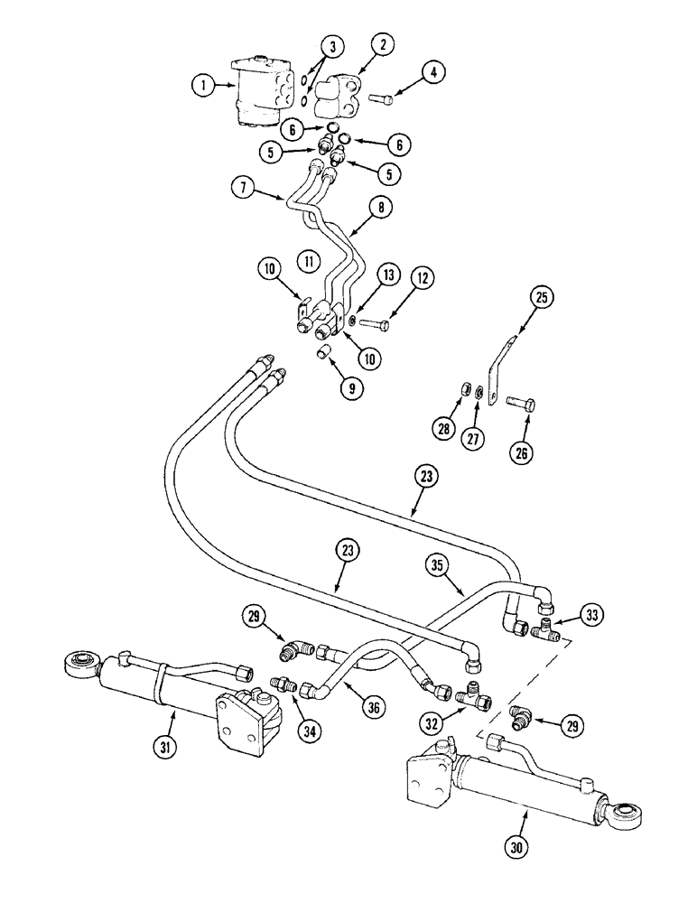 Схема запчастей Case IH 1394 - (5-128) - STEERING CYLINDER AND TUBES, MFD VEGETABLE SPECIAL WITH CAB, P.I.N. 11503201 AND AFTER (05) - STEERING