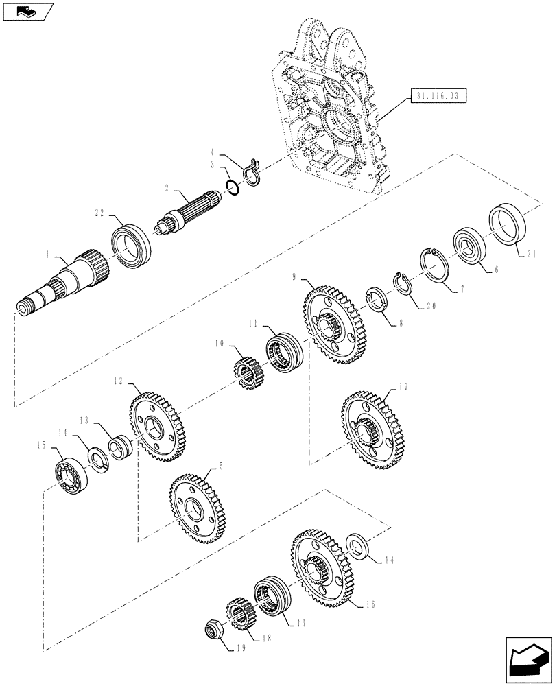 Схема запчастей Case IH PUMA 130 - (31.116.01) - VAR - 332801, 390801 - PTO 540/750/1000 RPM - SHAFT & GEARS (31) - IMPLEMENT POWER TAKE OFF