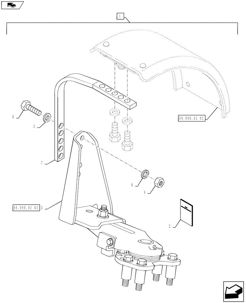 Схема запчастей Case IH PUMA 145 - (88.090.02[01]) - DIA KIT, DYNAMIC FRONT FENDERS (480MM) - SUPPORT (88) - ACCESSORIES