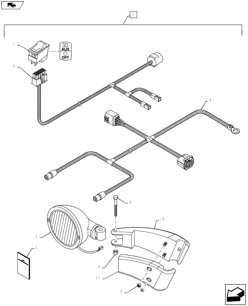 Схема запчастей Case IH PUMA 160 - (88.055.05) - DIA KIT, GRABRAIL WORK LAMPS - RH DIP (88) - ACCESSORIES