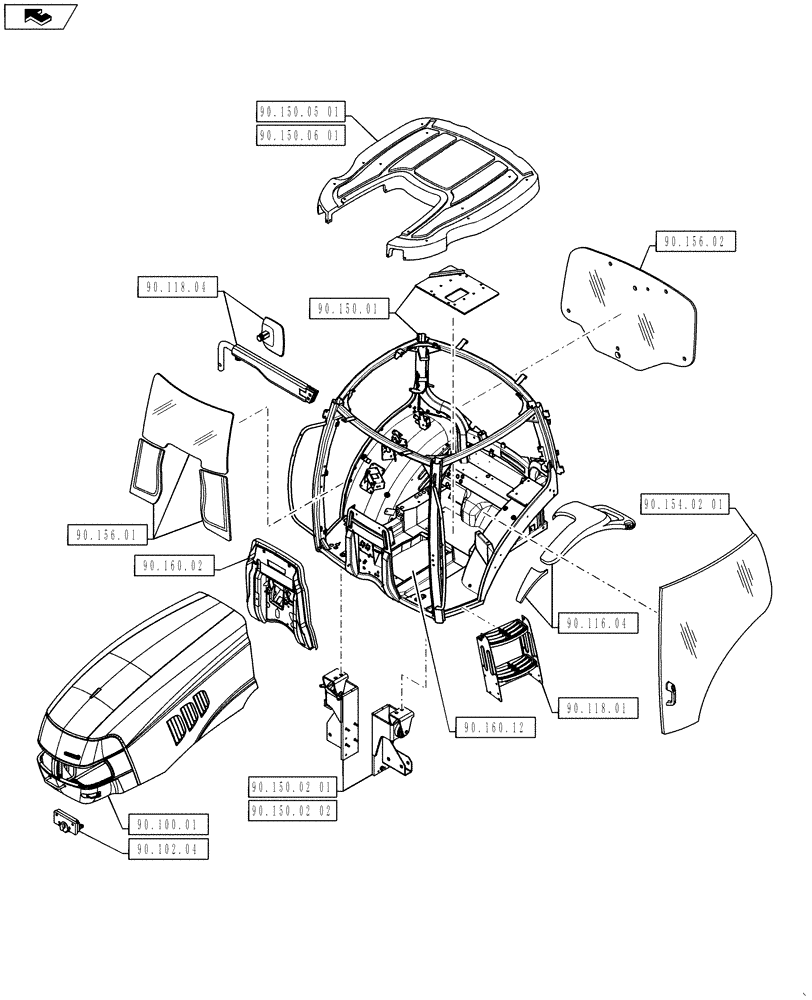 Схема запчастей Case IH PUMA 145 - (90.000.00[02]) - PICTORIAL INDEX - PLATFORM, CAB, BODYWORK AND DECALS (90) - PLATFORM, CAB, BODYWORK AND DECALS