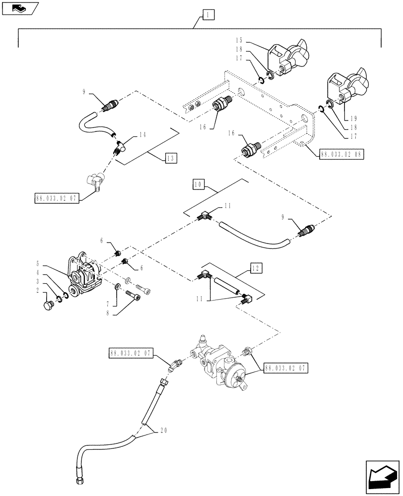 Схема запчастей Case IH PUMA 130 - (88.033.02[09]) - DIA KIT, PNEUMATIC TRAILER BRAKE (UNIVERSAL) - QUICK HITCH AND PIPES (88) - ACCESSORIES