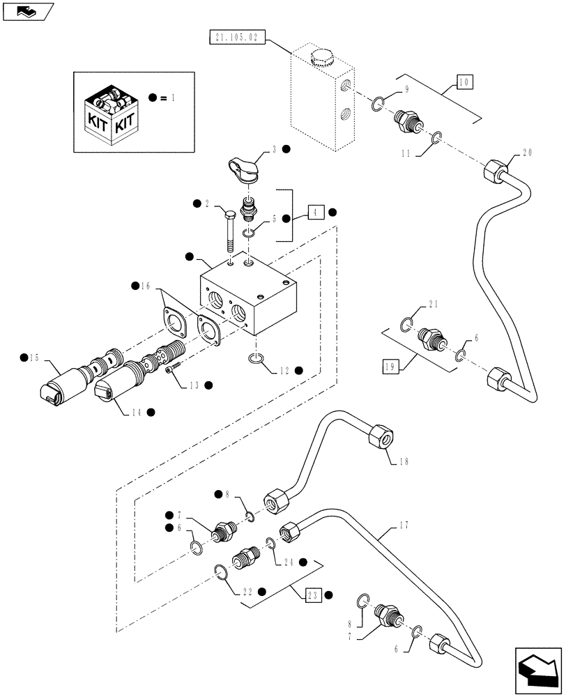 Схема запчастей Case IH PUMA 145 - (21.103.05) - VAR - 743734, 331291, 332291, 743735, 331247 - SPS & FPS - VALVE AND PIPES (21) - TRANSMISSION