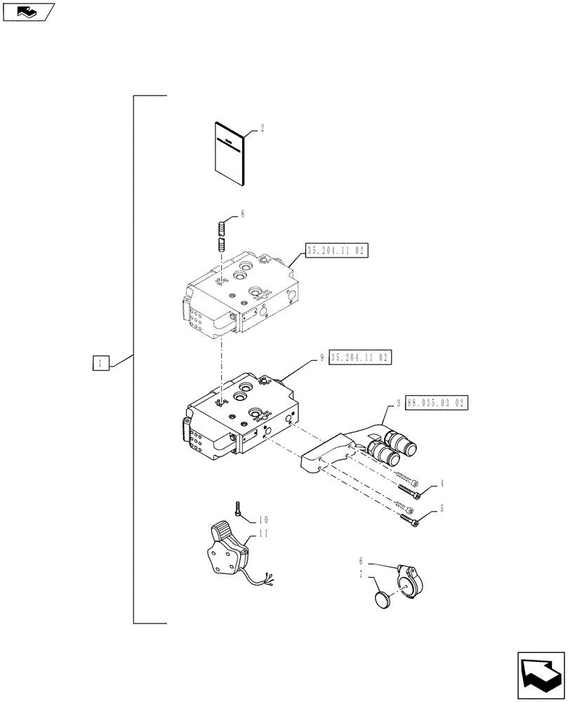 Схема запчастей Case IH PUMA 160 - (88.035.03[01]) - DIA KIT, ADDITIONAL ELECTROHYDRAULIC REMOTE SLICE (3 TO 4) (88) - ACCESSORIES