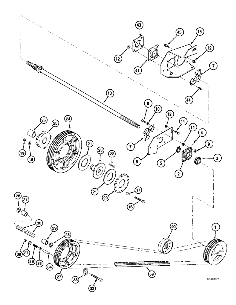 Схема запчастей Case IH 2188 - (9A-25A) - FEEDER, JACKSHAFT DRIVE, COMBINE P.I.N. JJC0193725 AND AFTER (13) - FEEDER