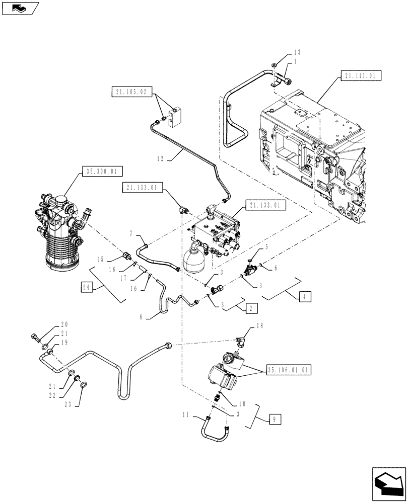 Схема запчастей Case IH PUMA 145 - (21.103.01[02]) - VAR - 390283 - SPS - TRANSMISSION LUBRICATION LINES - D7070 (21) - TRANSMISSION