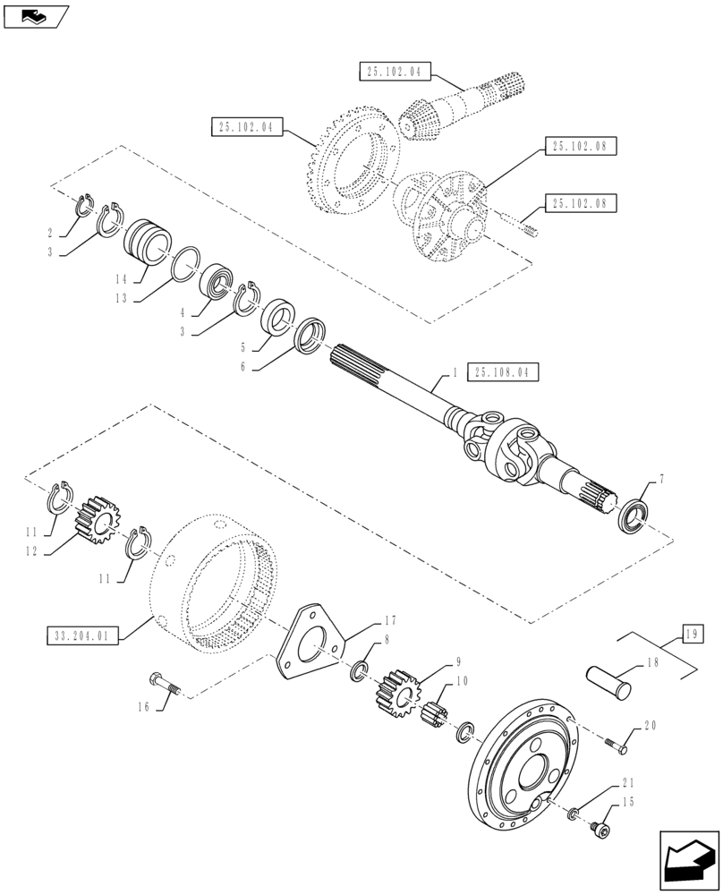 Схема запчастей Case IH PUMA 145 - (25.108.02) - VAR - 330427 - CL.3 FRONT AXLE W/ BRAKES - FINAL DRIVE (25) - FRONT AXLE SYSTEM