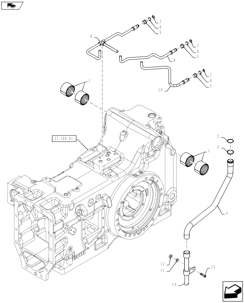 Схема запчастей Case IH PUMA 130 - (27.100.02) - REAR TRANSMISSION HOUSING - LINES (27) - REAR AXLE SYSTEM