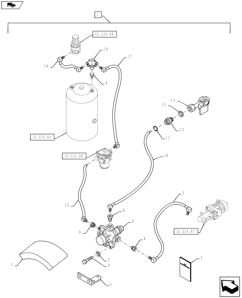 Схема запчастей Case IH PUMA 145 - (88.033.01) - DIA KIT, PNEUMATIC TRAILER BRAKE CONVERSION KIT (UNIVERSAL TO GERMAN) (88) - ACCESSORIES