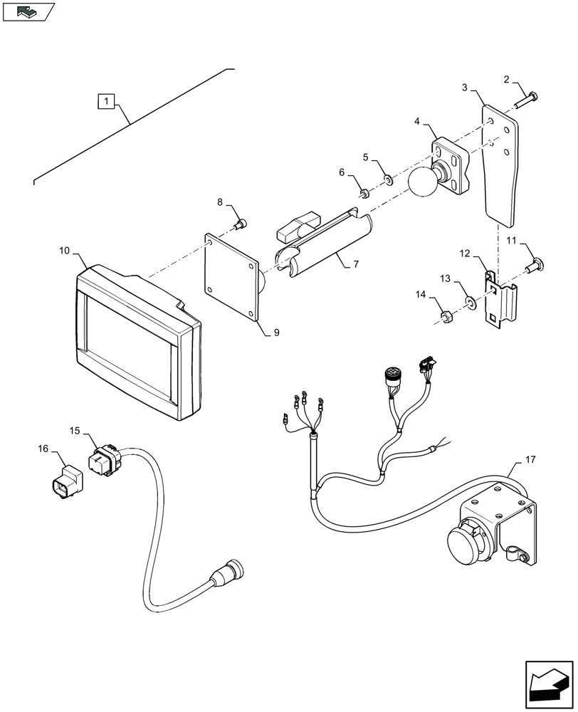 Схема запчастей Case IH LB324R - (88.055.011[01]) - DIA KIT: COLOUR MONITOR - AFS 300 & TRACTOR WIRING - C071 (88) - ACCESSORIES