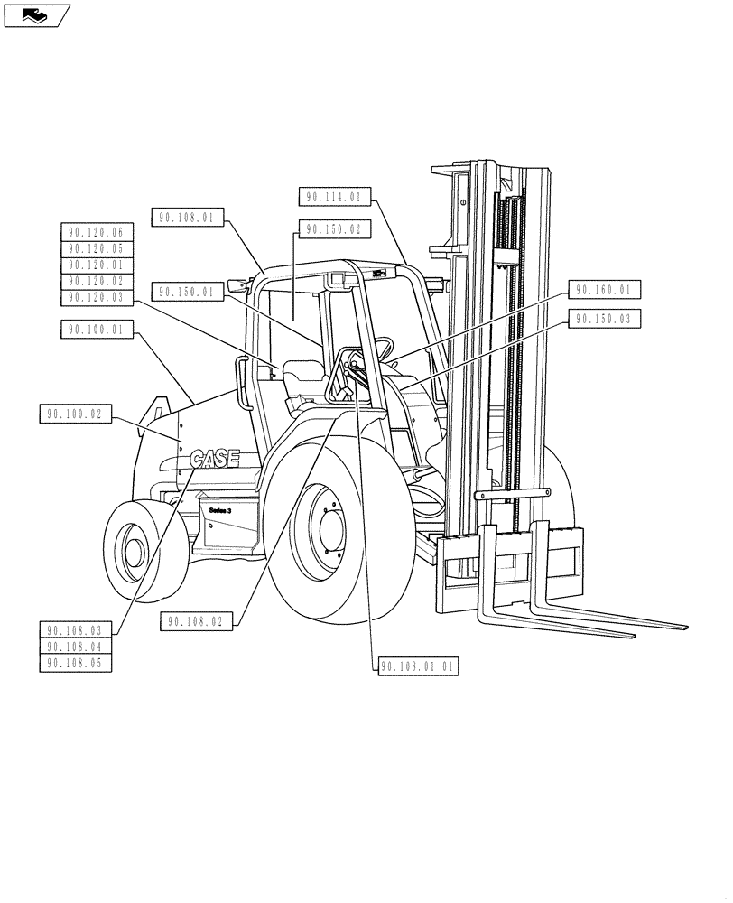 Схема запчастей Case IH 586H - (00.000.90) - PICTORIAL INDEX, PLATFORM, CAB, BODYWORK AND DECALS (00) - GENERAL & PICTORIAL INDEX