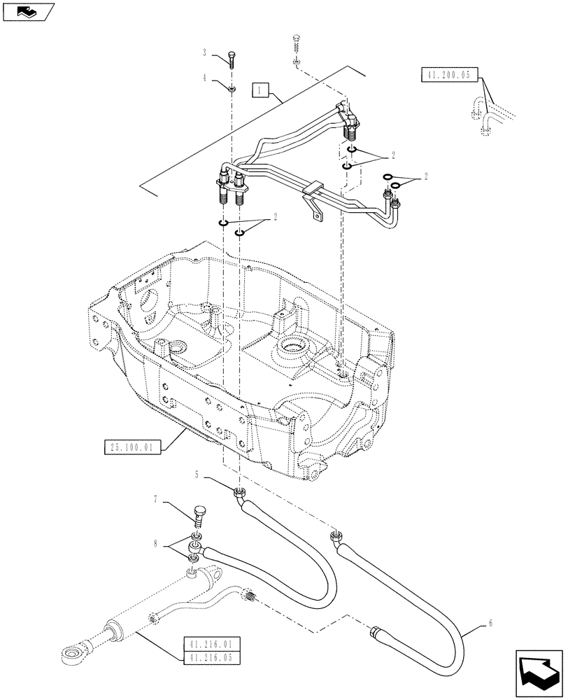 Схема запчастей Case IH PUMA 130 - (41.200.01) - VAR - 330408 - STANDARD FRONT AXLE - STEERING CYLINDER PIPES AND POWER STEERING PIPES (41) - STEERING