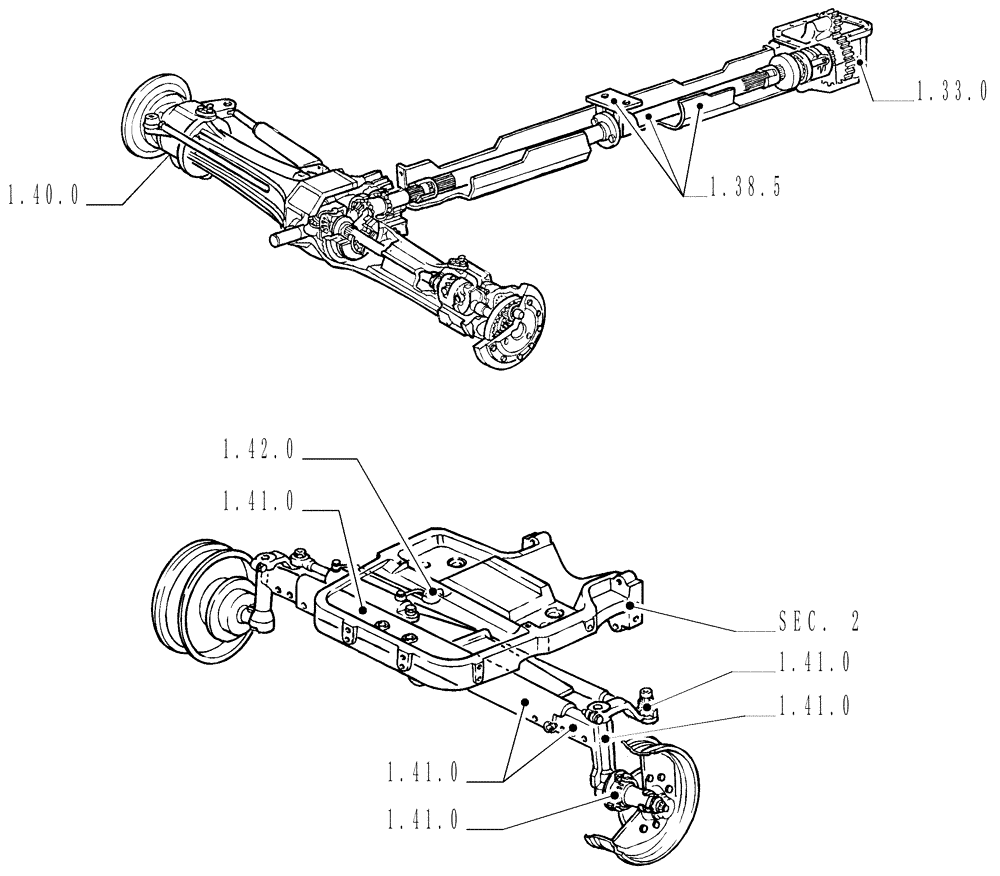 Схема запчастей Case IH JX1070N - (1.32.9) - SEC. 04 - FRONT AXLE (04) - FRONT AXLE & STEERING
