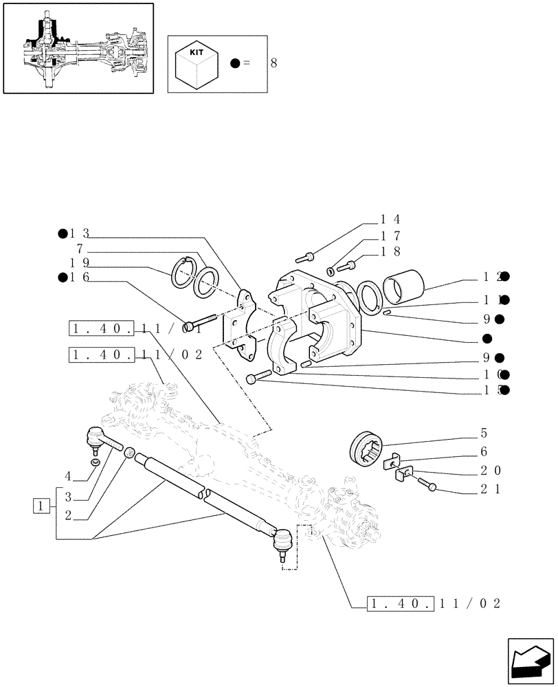 Схема запчастей Case IH JX1090U - (1.40.11/03) - (VAR.406) FRONT AXLE, 40KM/H HYDR. DIFF. LOCK - SUPPORT, ROD (04) - FRONT AXLE & STEERING