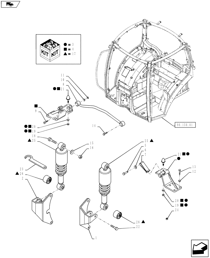 Схема запчастей Case IH PUMA 130 - (90.150.03) - VAR - 331619, 333658, 334658, 743709 - CAB SUSPENSION - REAR - PUMA 130 & 145 (90) - PLATFORM, CAB, BODYWORK AND DECALS