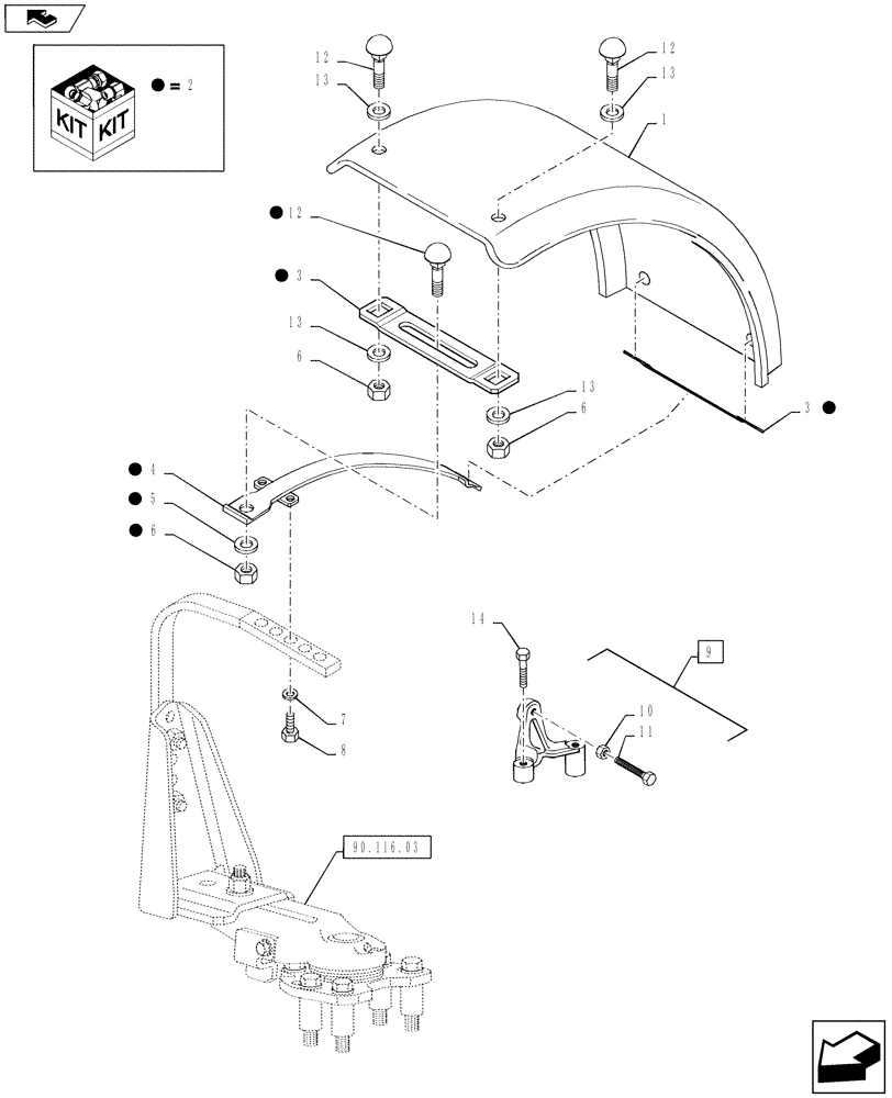 Схема запчастей Case IH PUMA 130 - (90.116.01) - VAR - 333884, 334884, 335884, 337884 - DYNAMIC FRONT FENDERS - FENDERS AND BRACKETS (90) - PLATFORM, CAB, BODYWORK AND DECALS