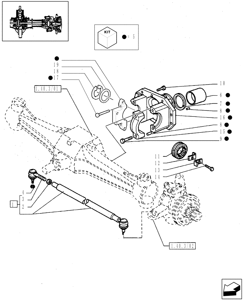 Схема запчастей Case IH JX80 - (1.40.4/05) - (VAR.540) CLASS 2 FRONT AXLE WITH 2ND STEERING CYLYNDER (4OKHPH) - SUPPORT; TIE-ROD (04) - FRONT AXLE & STEERING