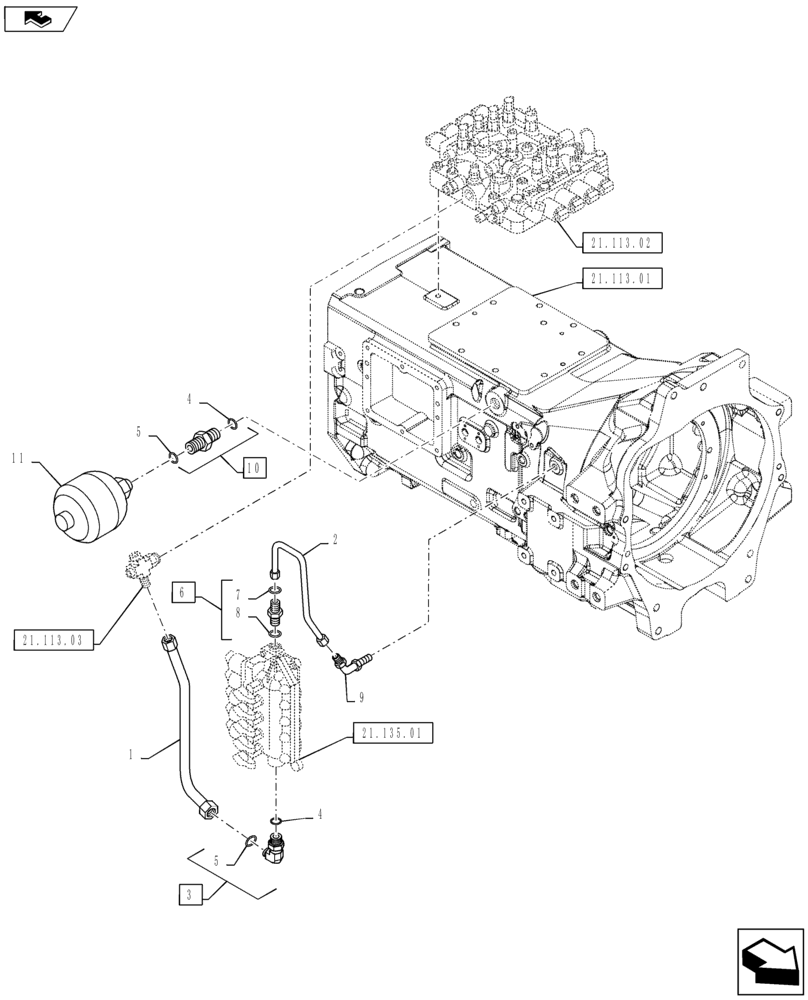 Схема запчастей Case IH PUMA 130 - (21.105.04) - VAR - 330285 - FPS - LOW PRESSURE GEARBOX CONTROL PIPES (21) - TRANSMISSION