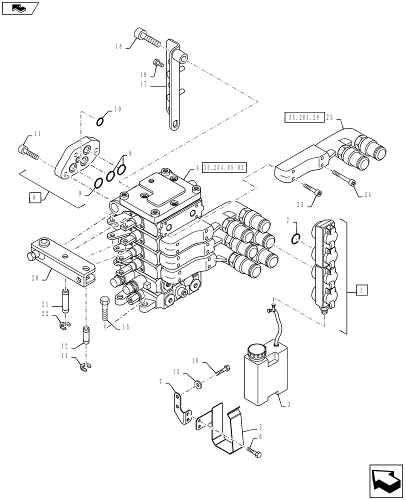 Схема запчастей Case IH PUMA 160 - (35.204.05[01]) - VAR - 743685, 333845 - MECHANICAL REAR REMOTE CONTROL VALVES - MOUNTING & ATTACHMENTS - 4 VALVE (35) - HYDRAULIC SYSTEMS