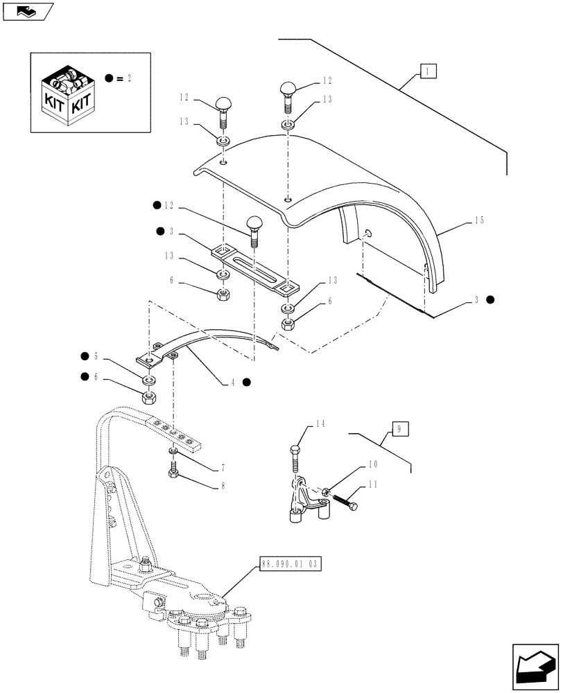 Схема запчастей Case IH PUMA 130 - (88.090.01[02]) - DIA KIT, DYNAMIC FRONT FENDERS (420MM) - FENDERS AND BRACKETS (88) - ACCESSORIES