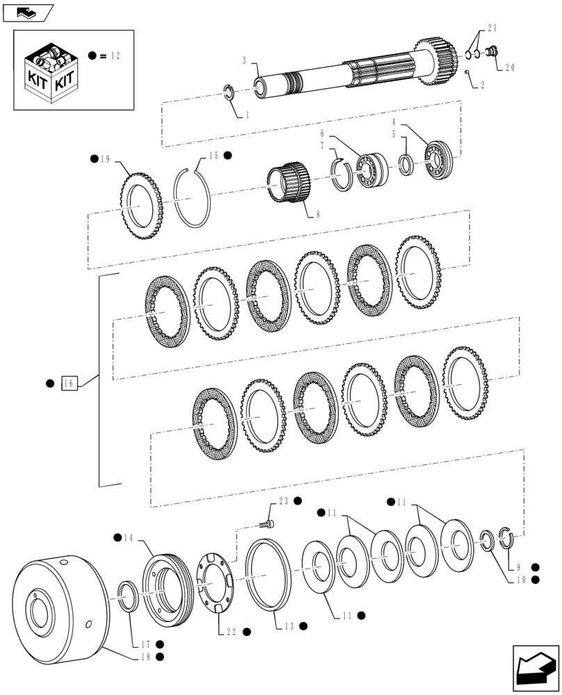 Схема запчастей Case IH PUMA 130 - (21.152.07[02]) - VAR - 743734, 331291, 743735, 331247 - SPS - DRIVEN SHAFT & "E" CLUTCH (21) - TRANSMISSION