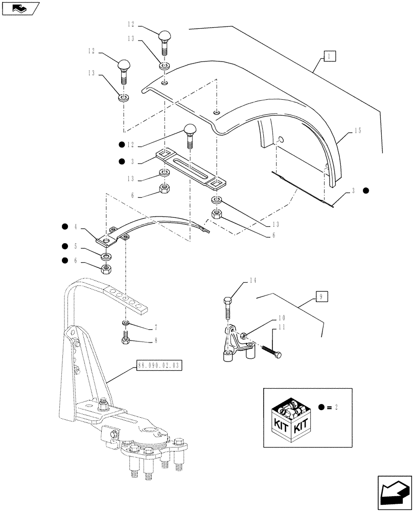 Схема запчастей Case IH PUMA 145 - (88.090.02[02]) - DIA KIT, DYNAMIC FRONT FENDERS (480MM) - FENDERS AND BRACKETS (88) - ACCESSORIES