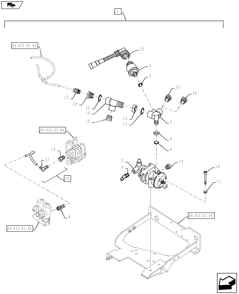 Схема запчастей Case IH PUMA 145 - (88.033.03[07]) - DIA KIT, PNEUMATIC TRAILER BRAKE ITALY - CONTROL VALVE AND RELEVANT PARTS (88) - ACCESSORIES