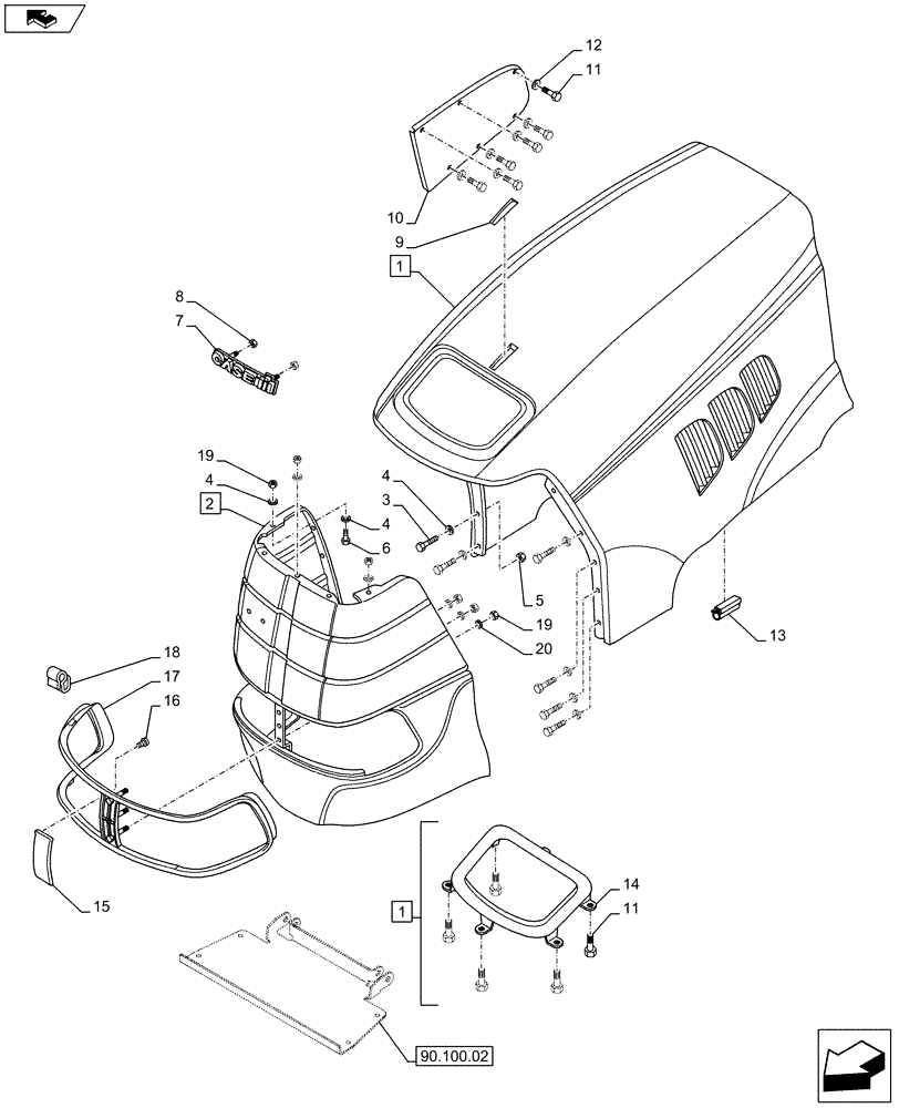 Схема запчастей Case IH PUMA 145 - (90.100.01[01]) - ENGINE HOOD (90) - PLATFORM, CAB, BODYWORK AND DECALS
