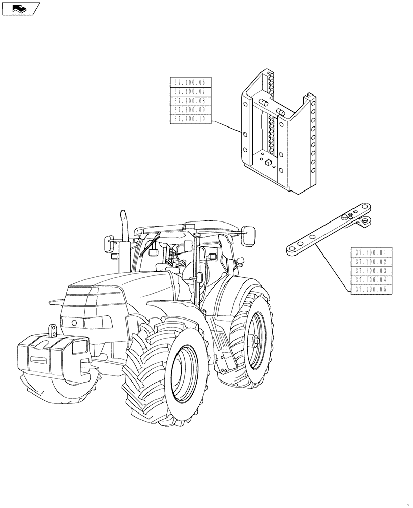 Схема запчастей Case IH PUMA 160 - (37.000.00) - PICTORIAL INDEX - TOWING HOOK AND BALLASTING (37) - HITCHES, DRAWBARS & IMPLEMENT COUPLINGS