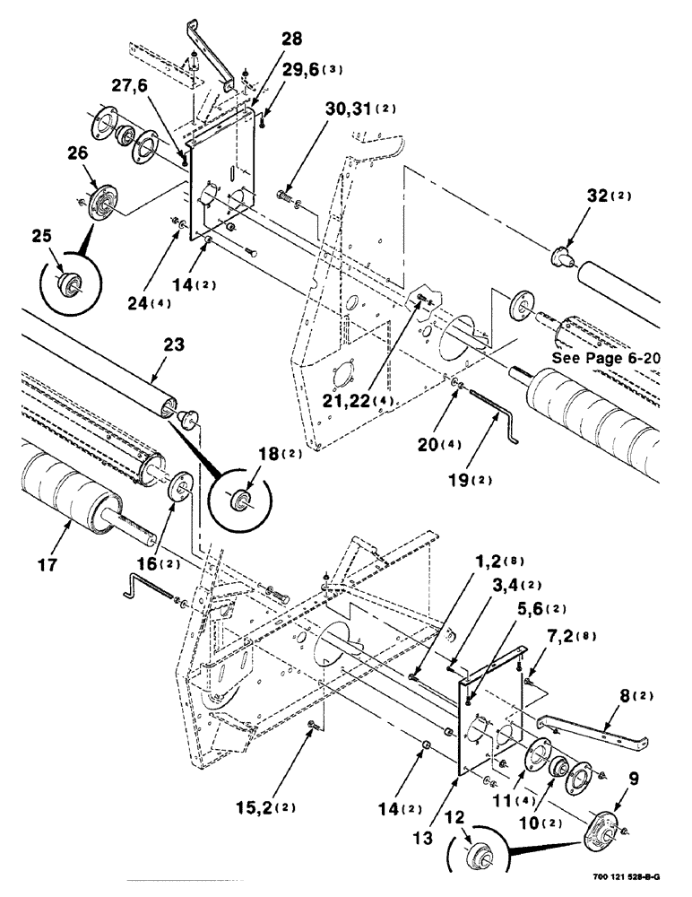 Схема запчастей Case IH 8465 - (6-16) - ROLLERS ASSEMBLY, LOWER, SERIAL NUMBER CFH0077001 THROUGH CFH0077005 (14) - BALE CHAMBER