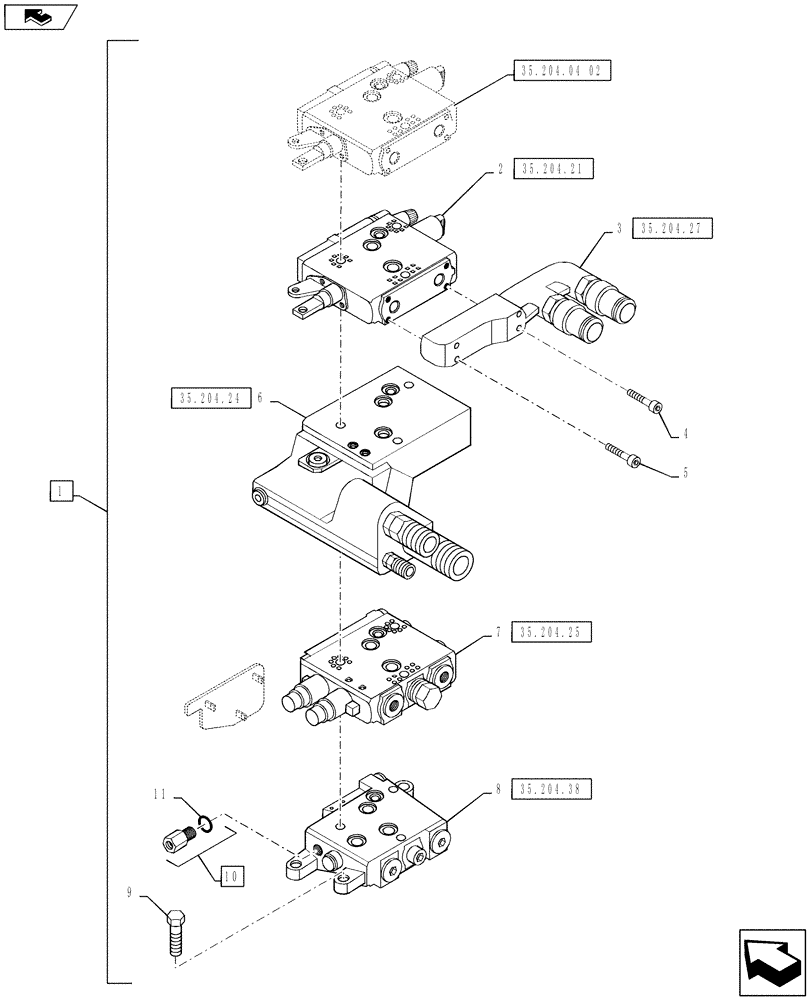 Схема запчастей Case IH PUMA 145 - (35.204.04[03]) - VAR - 743741, 335844 - MECHANICAL REAR REMOTE CONTROL VALVES - VALVE SECTIONS & QUICK COUPLERS - 3 VALVE W/ POWER BEYOND (35) - HYDRAULIC SYSTEMS