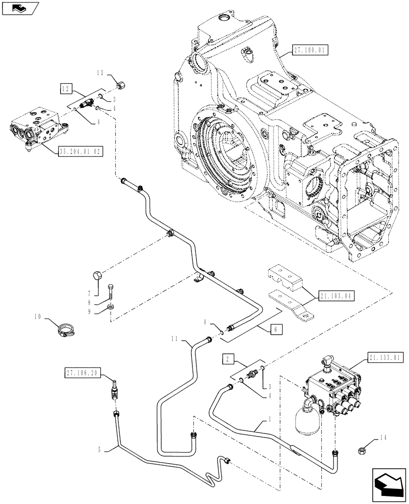 Схема запчастей Case IH PUMA 160 - (21.103.03) - VAR - 390283 - SPS - LOW PRESSURE GEARBOX CONTROL PIPES (21) - TRANSMISSION