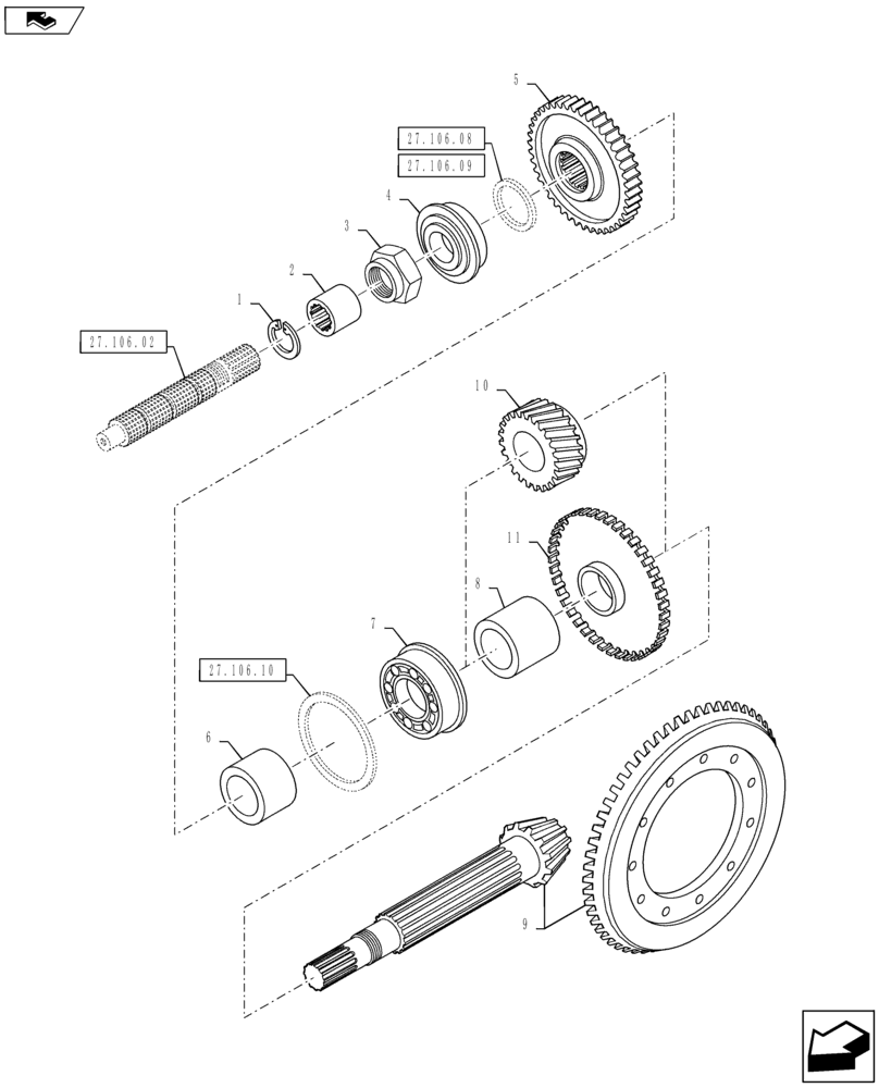 Схема запчастей Case IH PUMA 130 - (27.106.03) - CENTRAL REDUCTION GEARS AND BEVEL GEAR PAIR (27) - REAR AXLE SYSTEM