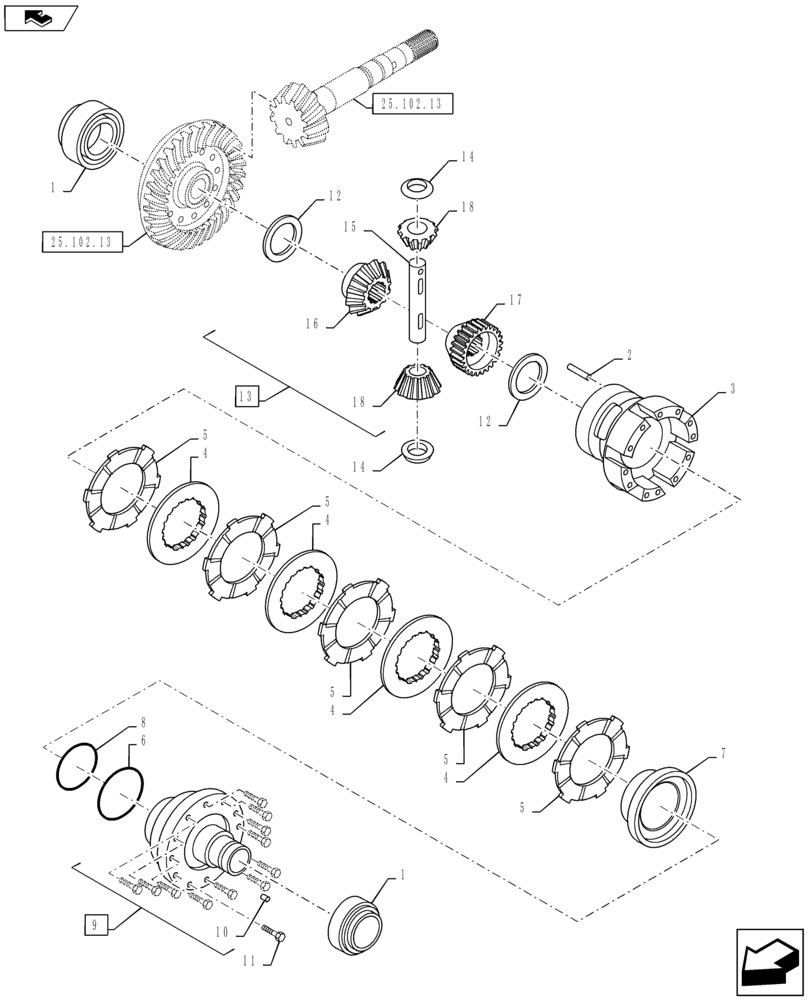 Схема запчастей Case IH PUMA 145 - (25.102.17[01]) - VAR - 330408, 330429, 330430, 390408, 330426 - CL.4 FRONT AXLE - DIFFERENTIAL (25) - FRONT AXLE SYSTEM