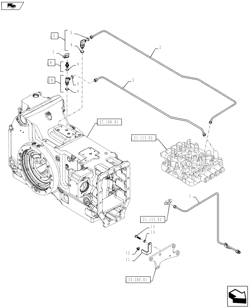 Схема запчастей Case IH PUMA 160 - (21.105.06) - VAR - 330285 - FPS - LOW PRESSURE GEARBOX CONTROL PIPES (21) - TRANSMISSION