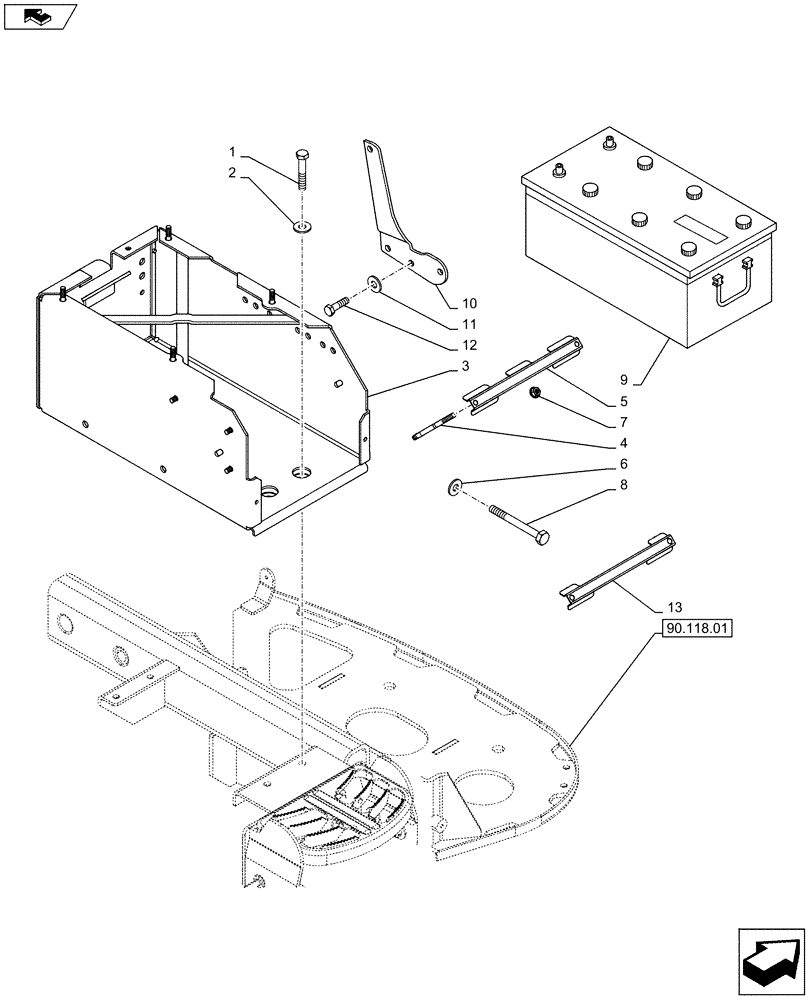 Схема запчастей Case IH PUMA 130 - (55.302.01) - BATTERY, COVERS AND RELATED SUPPORTS (55) - ELECTRICAL SYSTEMS