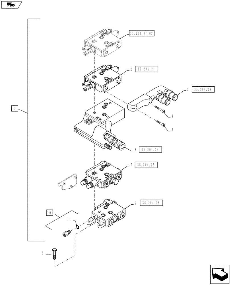 Схема запчастей Case IH PUMA 145 - (35.204.07[03]) - VAR - 743685, 336845 - MECHANICAL REAR REMOTE CONTROL VALVES - VALVE SECTIONS & QUICK COUPLERS - 4 VALVE W/ POWER BEYOND (35) - HYDRAULIC SYSTEMS