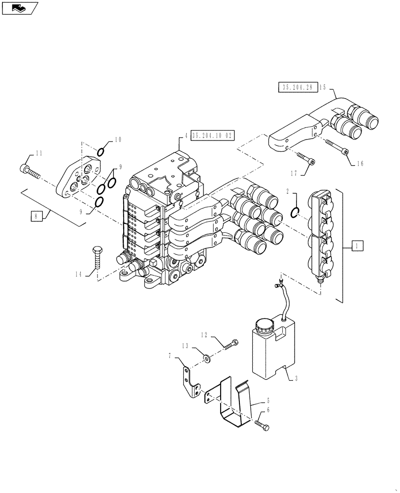 Схема запчастей Case IH PUMA 145 - (35.204.10[01]) - VAR - 743733, 330862, 338851 - EHR CONTROL VALVE - MOUNTING & ATTACHMENTS - 4 VALVE (35) - HYDRAULIC SYSTEMS