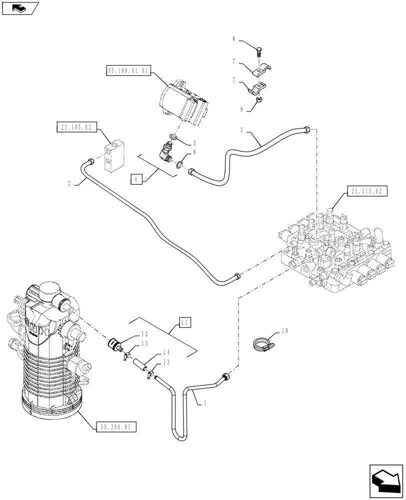 Схема запчастей Case IH PUMA 160 - (21.105.01[02]) - VAR - 330285 - FPS TRANSMISSION LUBRICATION LINES - D7070 (21) - TRANSMISSION