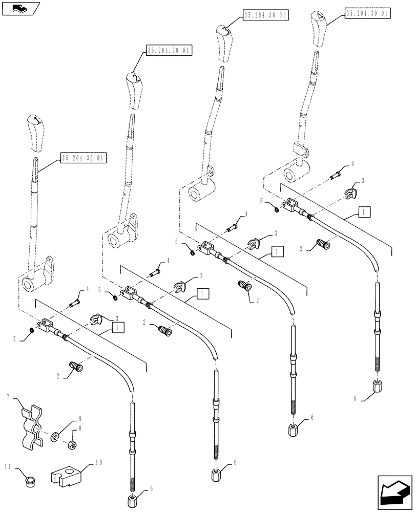 Схема запчастей Case IH PUMA 145 - (35.204.30[02]) - VAR - 743685, 333845, 336845 - CABLE - 4 LEVER REAR CONTROL (35) - HYDRAULIC SYSTEMS