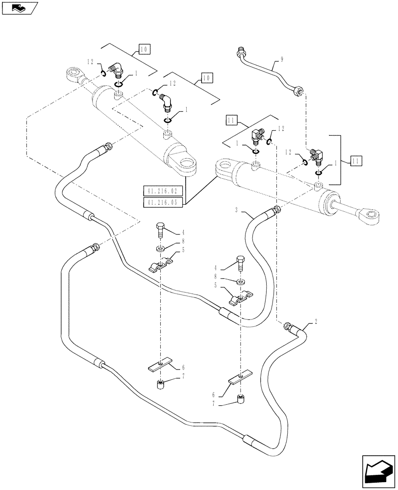 Схема запчастей Case IH PUMA 145 - (41.200.03) - VAR - 330414, 330427 - CL.3 SUSPENDED FRONT AXLE - STEERING CYLINDER HYD. LINE (41) - STEERING