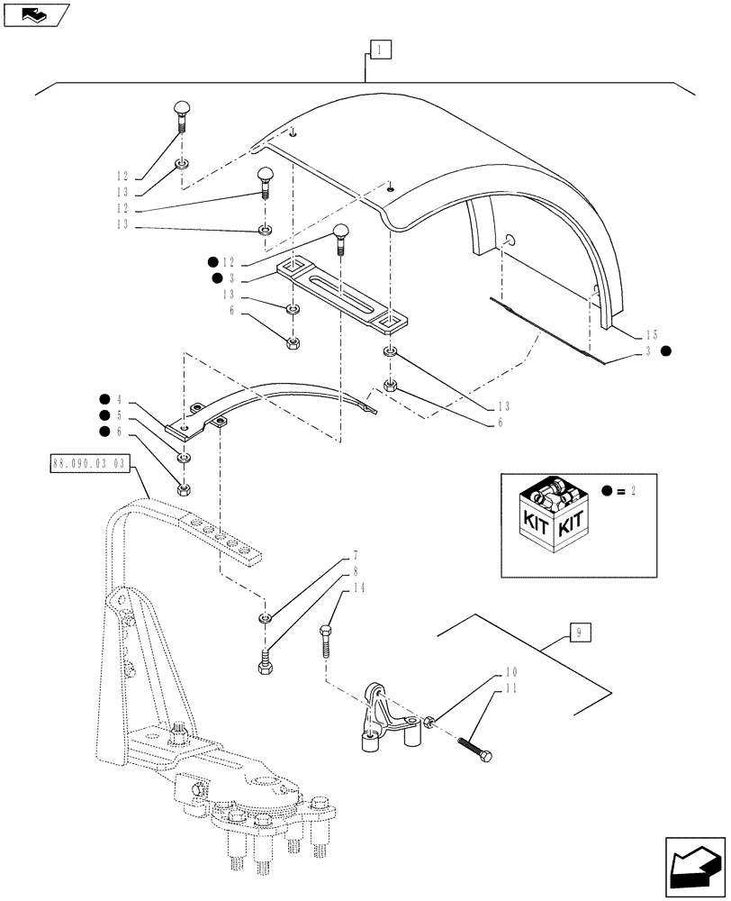 Схема запчастей Case IH PUMA 130 - (88.090.03[02]) - DIA KIT, DYNAMIC FRONT FENDERS (540MM) - FENDERS AND BRACKETS (88) - ACCESSORIES