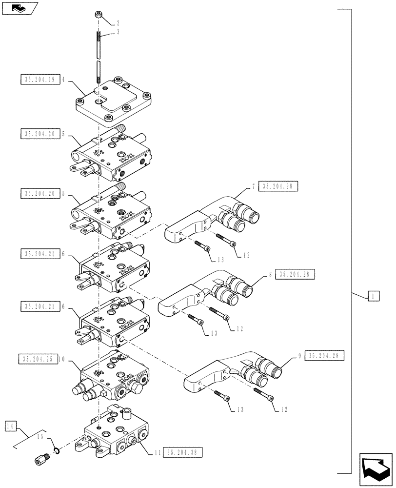 Схема запчастей Case IH PUMA 145 - (35.204.05[02]) - VAR - 743685, 333845 - MECHANICAL REAR REMOTE CONTROL VALVES - VALVE SECTIONS & QUICK COUPLERS - 4 VALVE (35) - HYDRAULIC SYSTEMS