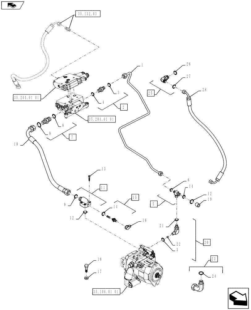 Схема запчастей Case IH PUMA 130 - (35.200.01) - LIFTER LINES - LOAD SENSING PIPE AND DELIVERY PUMP PIPE (35) - HYDRAULIC SYSTEMS
