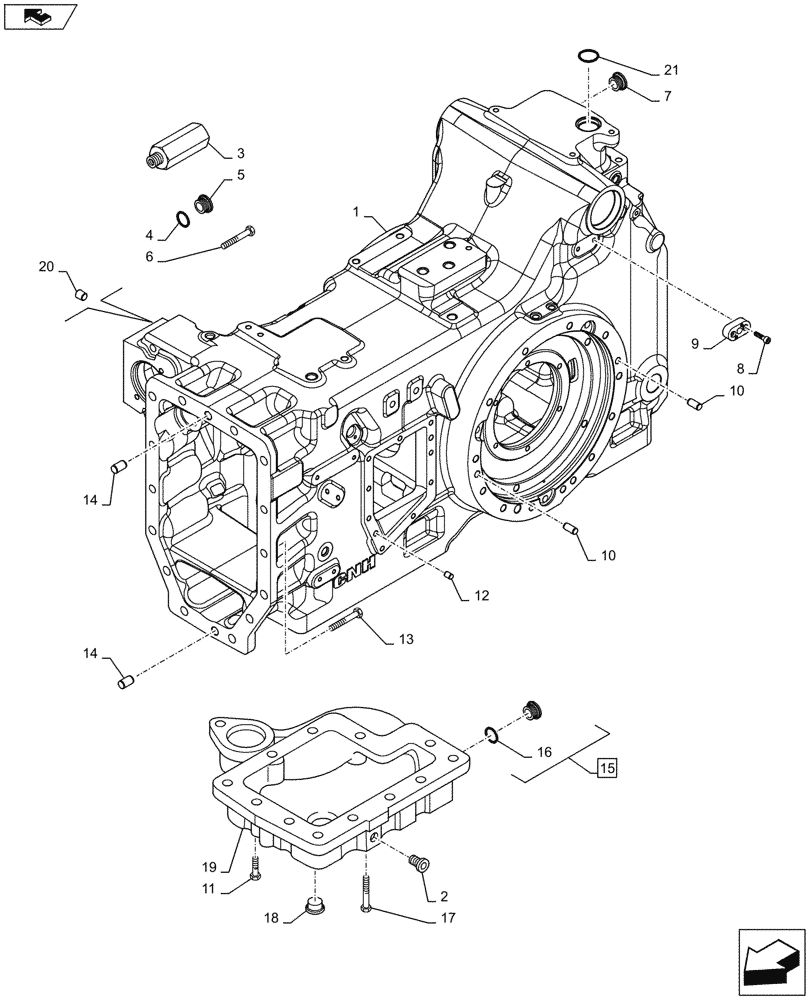 Схема запчастей Case IH PUMA 160 - (27.100.01) - VAR - 743673, 335245, 336245, 393247, 743734, 331291, 332291, 743735, 332247, 331247 - REAR TRANSMISSION HOUSING (27) - REAR AXLE SYSTEM